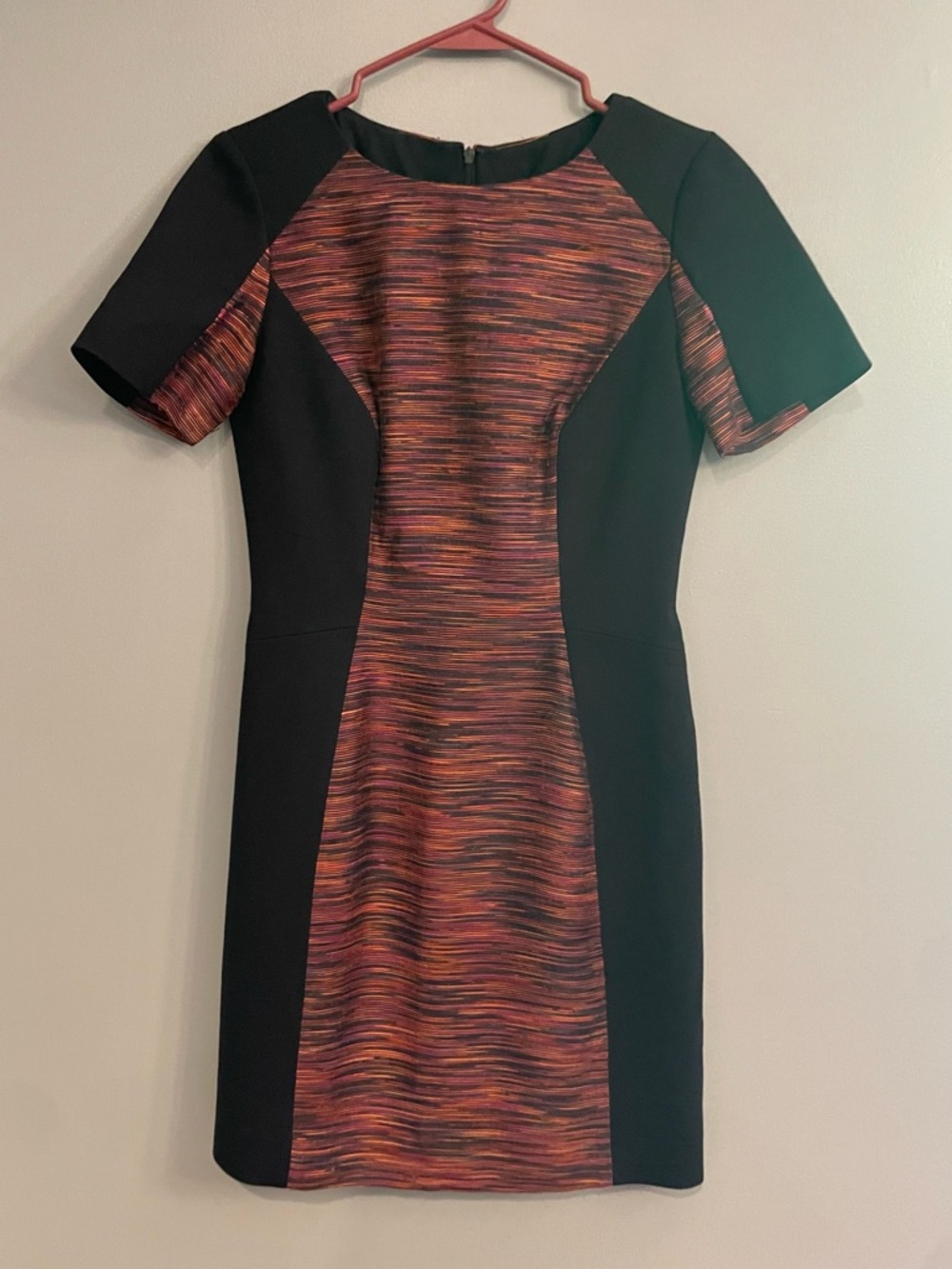 ANTONIO MELANI Black Mini Dress with Multicolor Orange-Red Center Panel